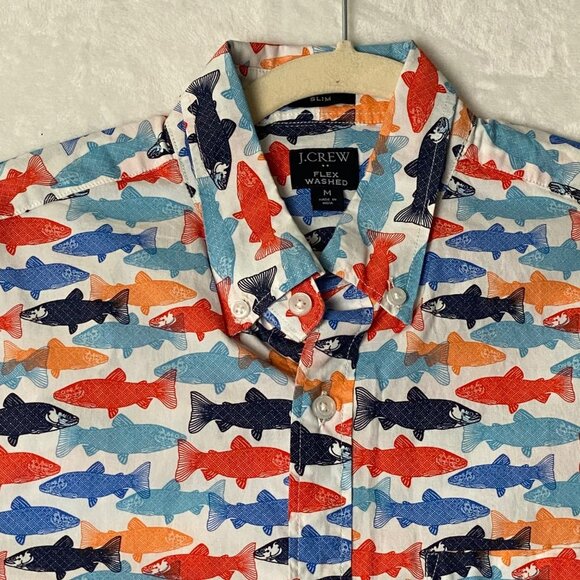 J.Crew Men Size Medium Fish All Over Graphic Print Style AU528 Button Shirt - Picture 4 of 13